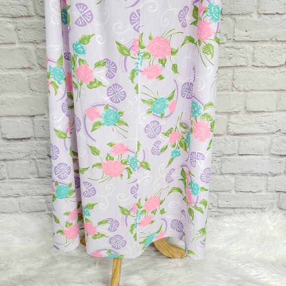 Vintage Purple Pink Tropical Floral Nightgown Nightie Kaftan Keyhole Neck OSFA - Picture 11 of 15